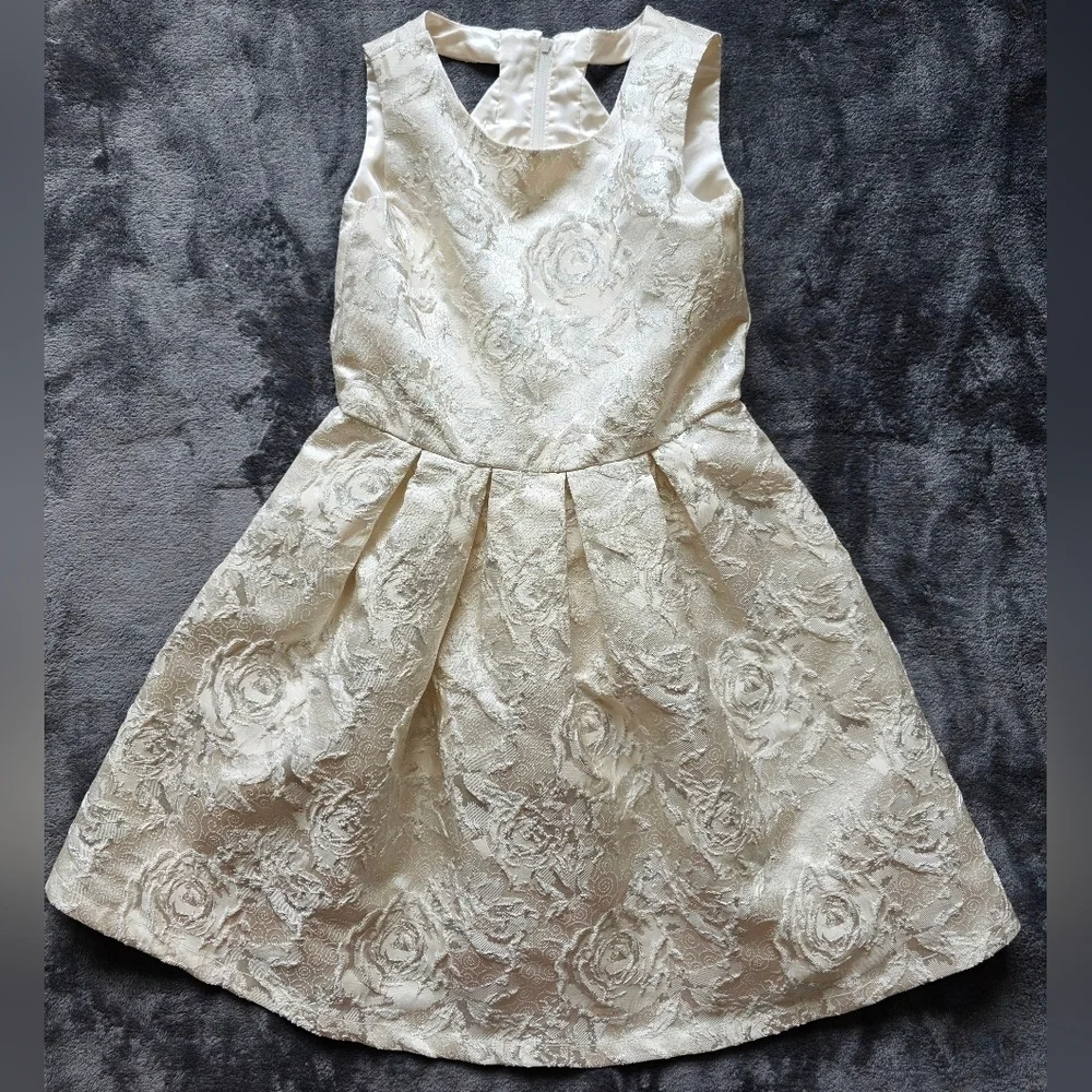 Girls Size 10 Childrens Place Ivory/ silver/ gold Floral Special Occasion Dress